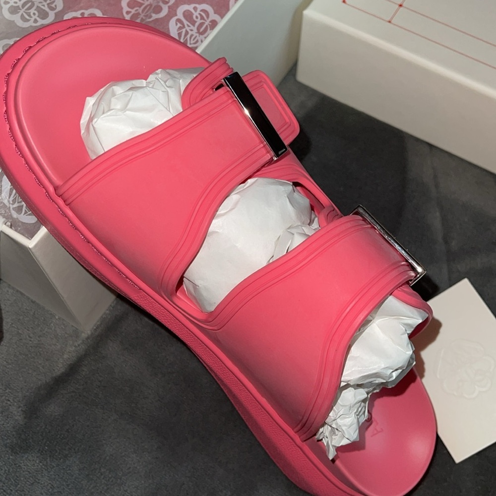 Brand New Alexander McQueen coral/silver Sandal birke rubber size 40 1/2 - Picture 3 of 9